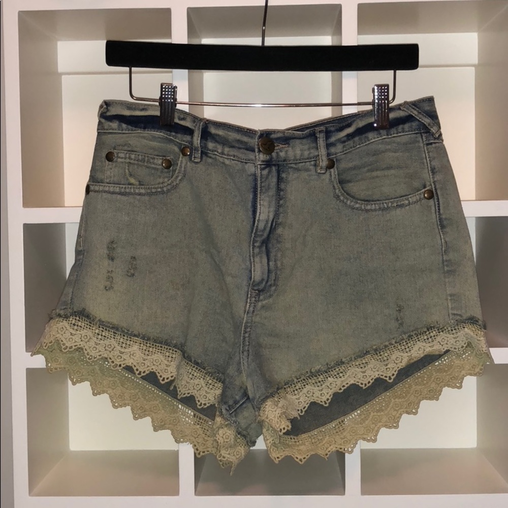 Free People Lace Detail Jean Shorts